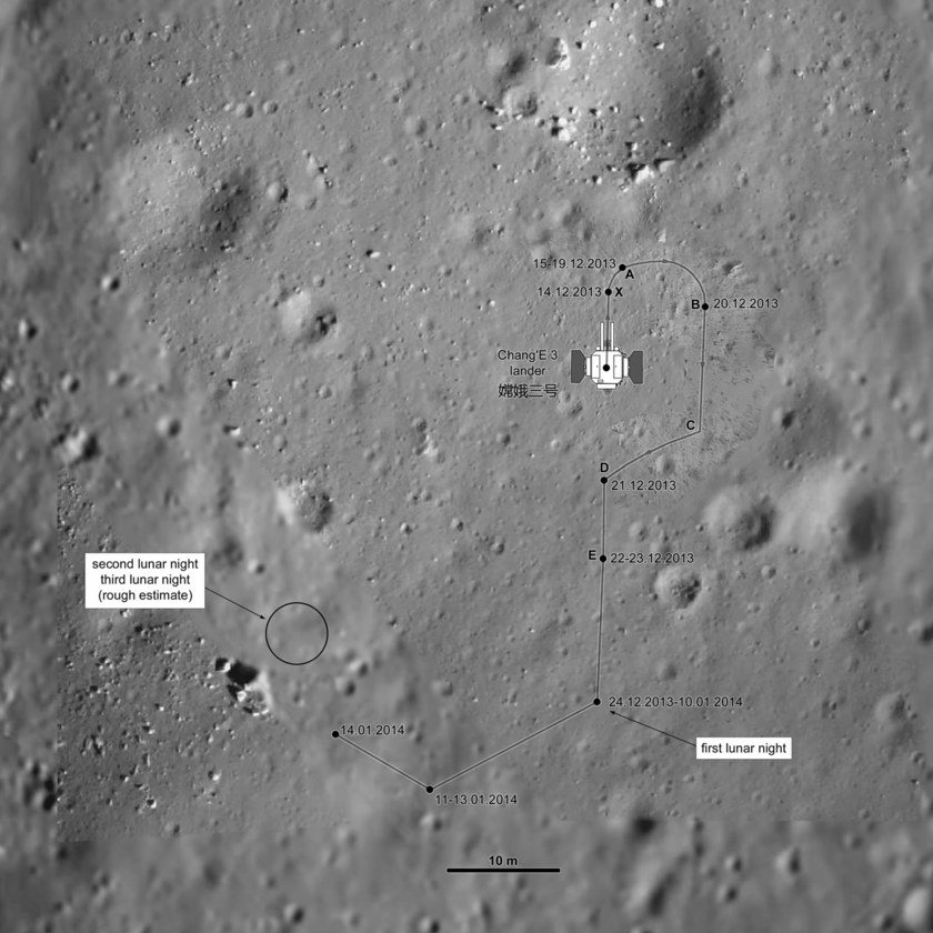 Yutu route map (estimated position as of February 24, 2014)