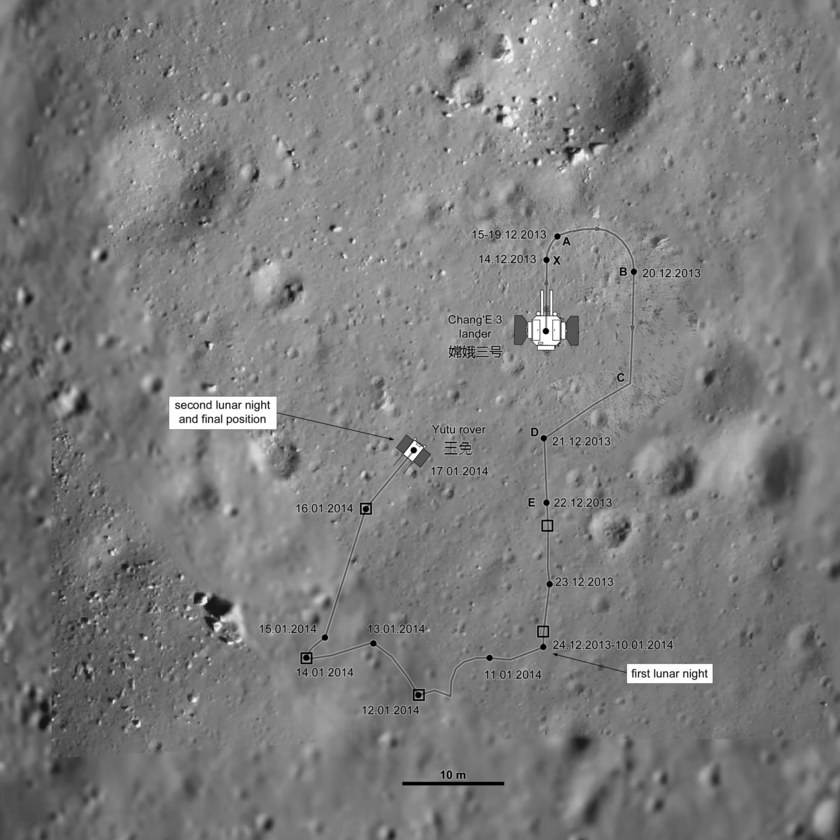 Yutu route map (estimated position as of March 23, 2014)