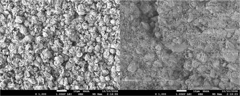 Scanning electron microscope images of two pieces of Surveyor 3