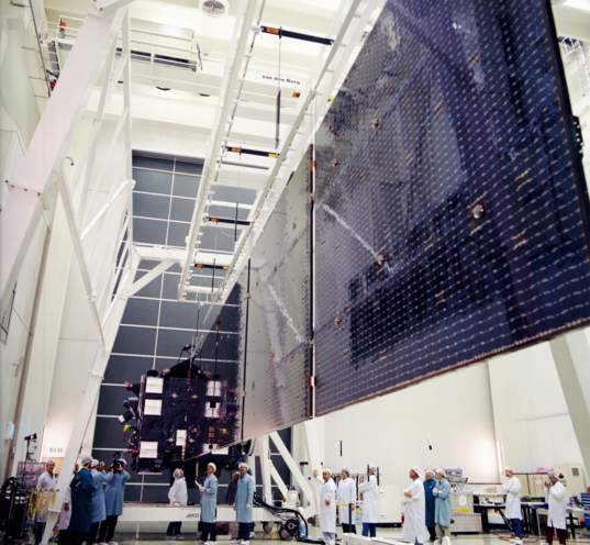 Rosetta's solar panels during deployment testing, May 2002
