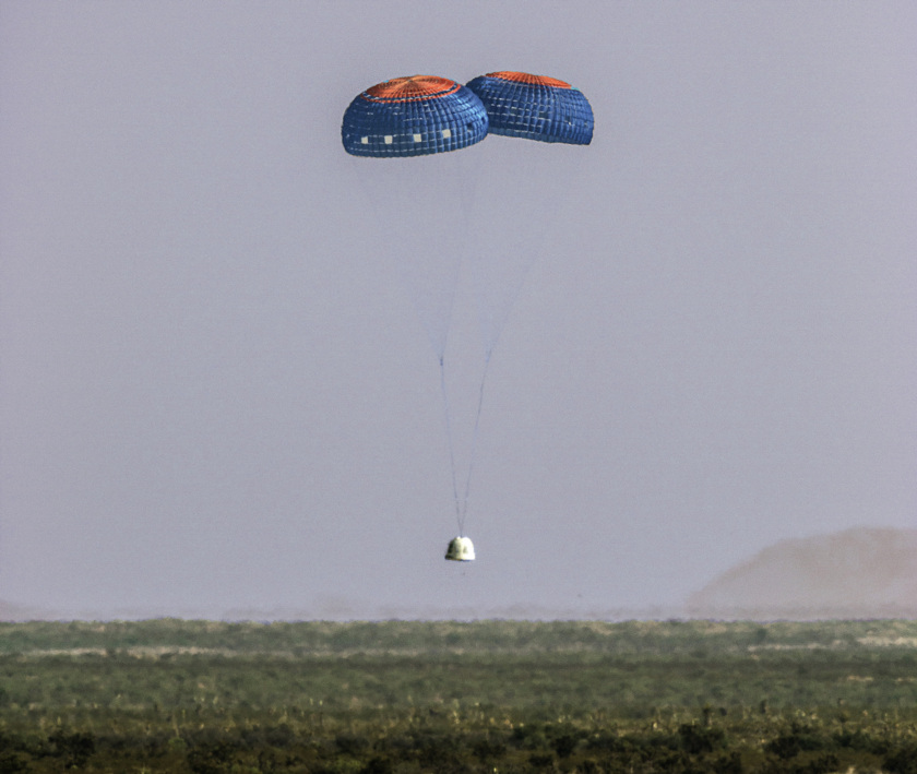 Blue Origin reusable booster flight four, capsule landing