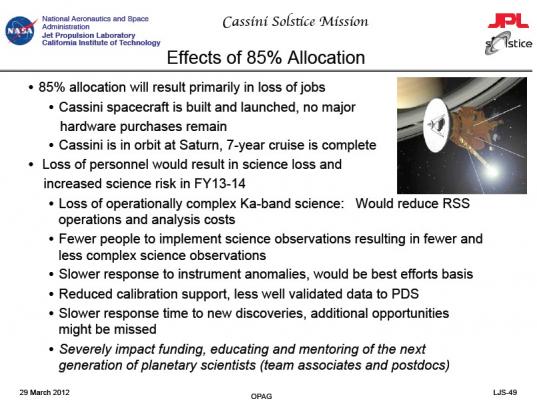 Effects on Cassini of budget cuts