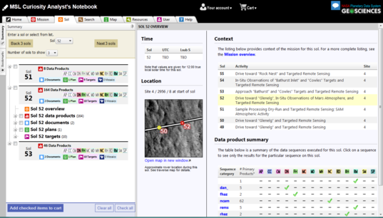 Analyst's Notebook screen cap: sol 52 overview