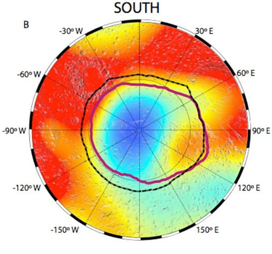 MARSIS map of dielectric constant of Mars south pole