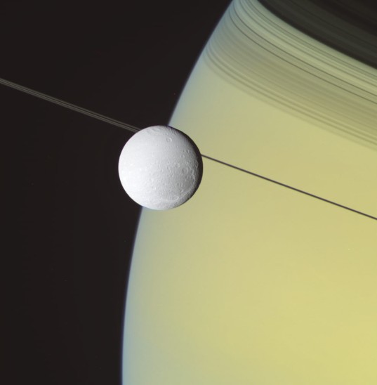 RGB color image processing: Dione and Saturn, May 2, 2012, step 3.