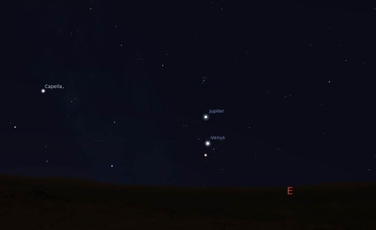 View of Jupiter, Venus and The Pleadies just before dawn during early July 2012