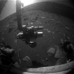 Sunlight glares into Opportunity's Hazcam, sol 1,584