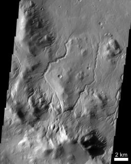 Channels on the rim of a martian crater