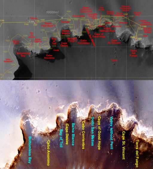 Comparison between route map and HiRISE image of Victoria