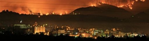 Fire in the San Gabriel Mountains behind JPL