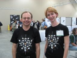 Robert French and Emily Lakdawalla in '23 spacecraft' T-shirts