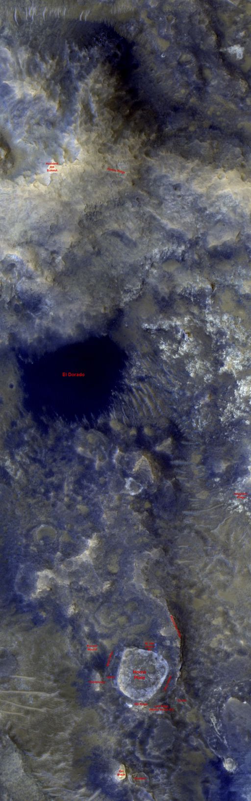 The Inner Basin and Home Plate from HiRISE, July 16, 2009 (labeled)