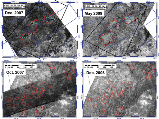 Changing lakes near Titan's south pole