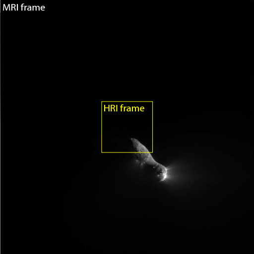 Deep Impact MRI and HRI fields of view near closest approach