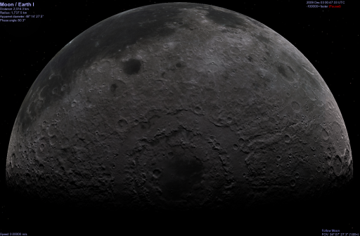 Celestia simulated view of the Moon using Kaguya topographic data