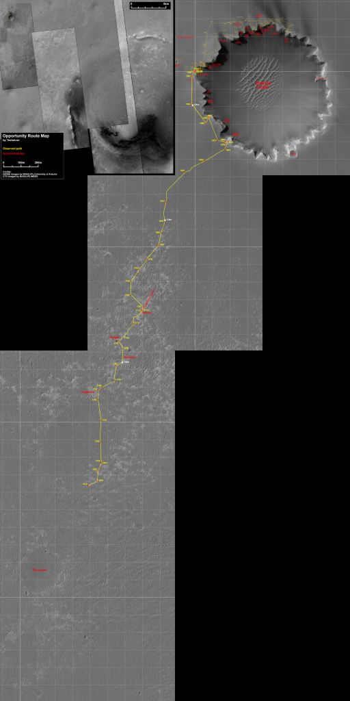 Opportunity route map to sol 1,813
