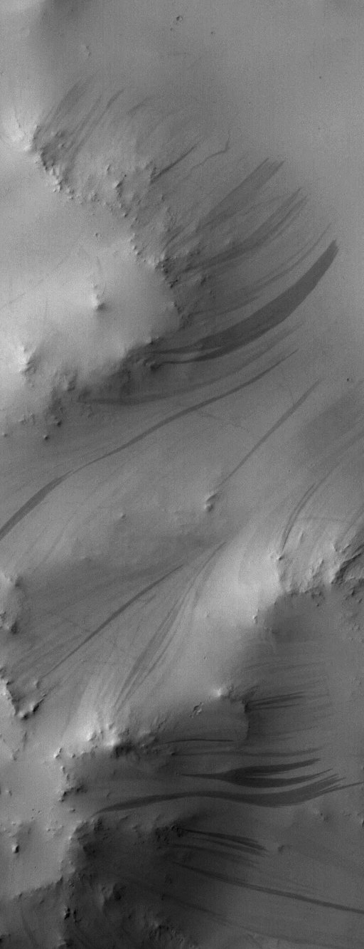 Detail view of central mound of a Martian crater