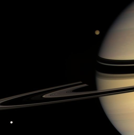 Saturn, Tethys, and Titan