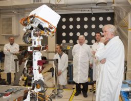 James Cameron checks out Curiosity's camera equipment