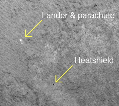 Phoenix lander, parachute, and heat shield
