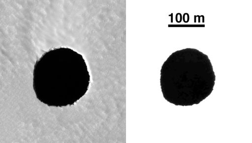 Cave entrance on the flank of Arsia Mons