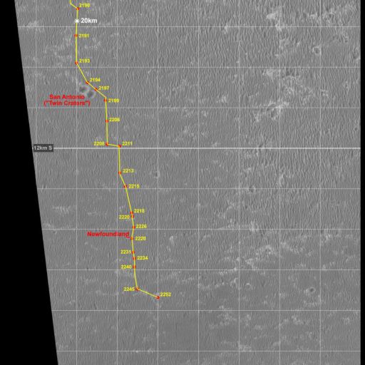 Small section of Opportunity's Route Map to sol 2252