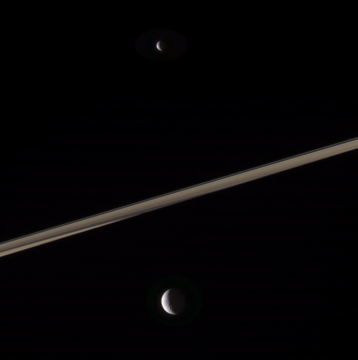Tethys, Mimas, and the rings of Saturn