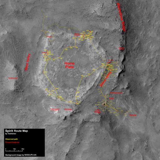 Spirit route map to sol 1833