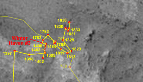 Spirit route map to sol 1836 (detail)