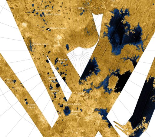 Map of names for lakes near Titan's north pole