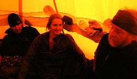 Deon, Jani and John squeezed on one side of the ladies tent.