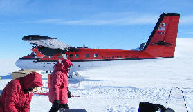 The Twin Otter, loaded with our no-longer-needed items, readies to take off for the Pole.