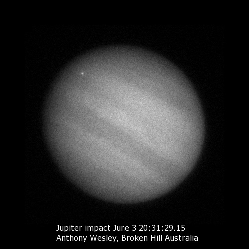 Jupiter and bright spot on June 3, 2010
