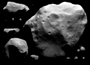All asteroids and comets visited by spacecraft as of June 2010 (2 km/pixel)