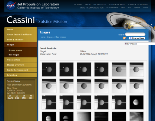 Screen cap of the Cassini raw images website