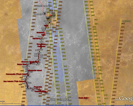 Google Mars: MOLA tracks over Opportunity's path to date