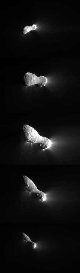 Five close-approach images of Hartley 2 by Deep Impact