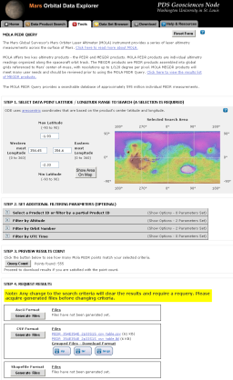 The Mars Orbital Data Explorer MOLA Query Tool
