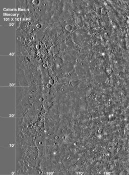 Mercury's Caloris Basin (high-pass filtered)