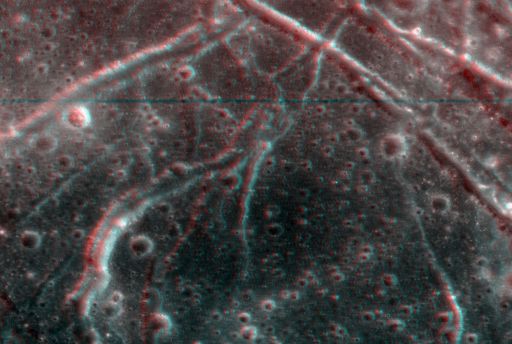 Red-blue Terrain Mapping Camera anaglyph of lunar terrain