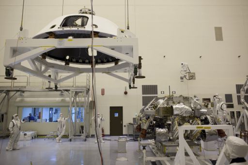Mounting the backshell onto Curiosity
