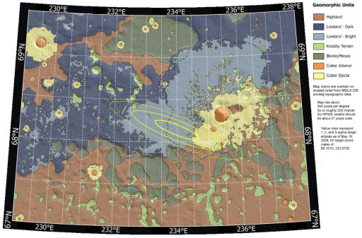 Phoenix landing site map as of May 19, 2008