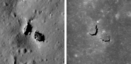 Two views of a lunar natural bridge