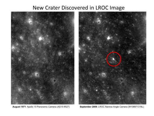 Comparison of Apollo 15 to LROC images of the new crater
