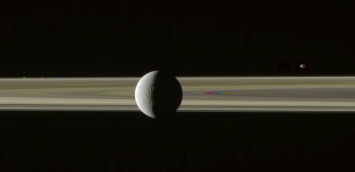 Rhea on the rings with Prometheus and Janus, misaligned (2)