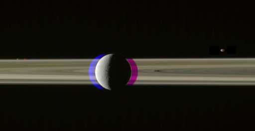 Rhea on the rings with Prometheus and Janus, misaligned (3)