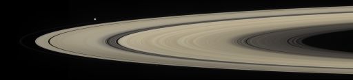 Saturn's rings, Mimas, Pan, and Prometheus