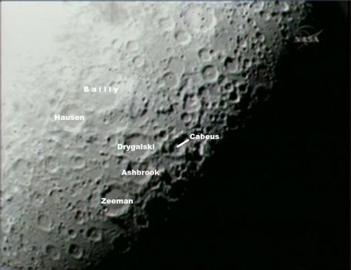 LCROSS view of the lunar south pole (labeled)