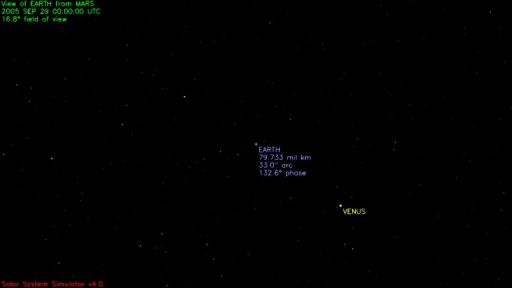 Earth and Venus as Seen from Spirit on September 29, 2005