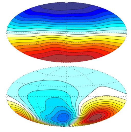 Radial component of the magnetic field on Earth and Mars